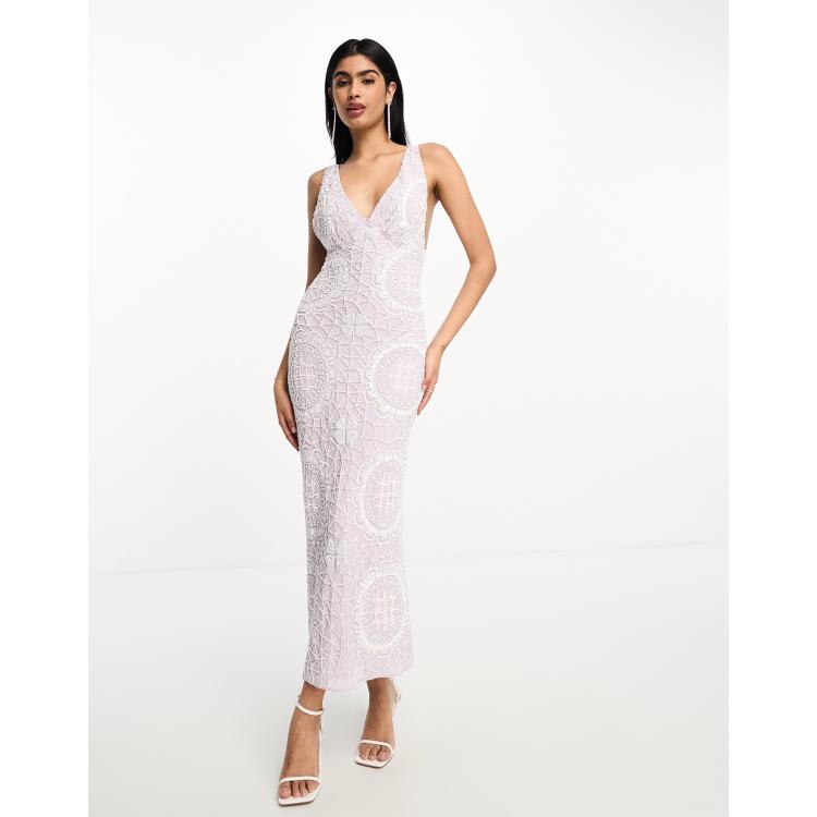 Asos deep plunge pearl back hot sale midi dress