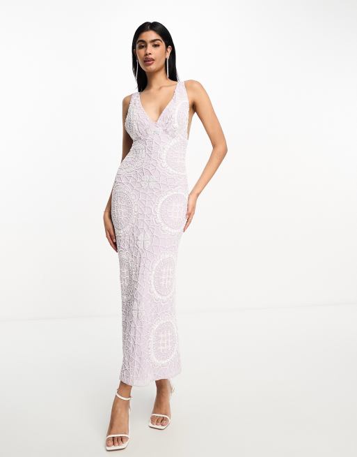 ASOS DESIGN deep plunge tie front midi dress in ivory