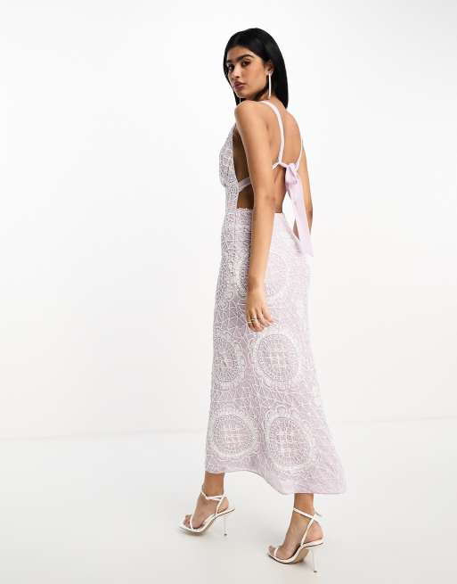 Asos deep plunge pearl back midi dress sale