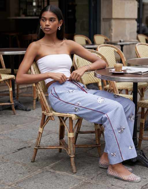 ASOS DESIGN embellished pyjama co-ord trouser in stripe, 12 of 12