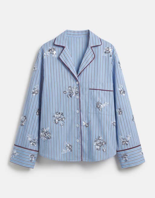 ASOS DESIGN embellished pyjama shirt in stripe (Part of a set), 5 of 7