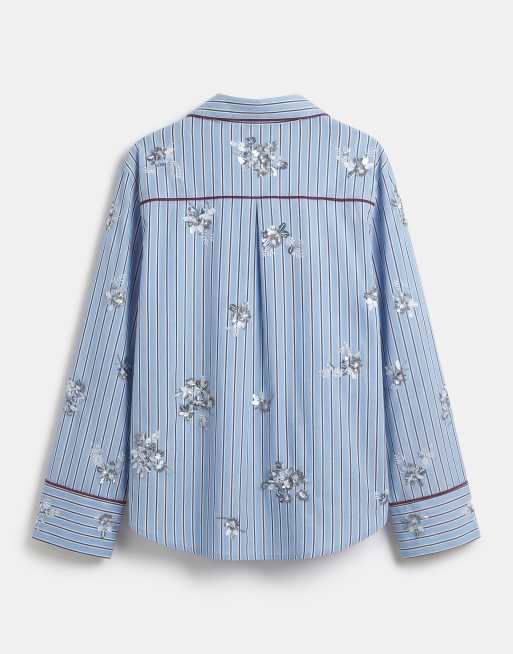 ASOS DESIGN embellished pyjama shirt in stripe (Part of a set), 6 of 7
