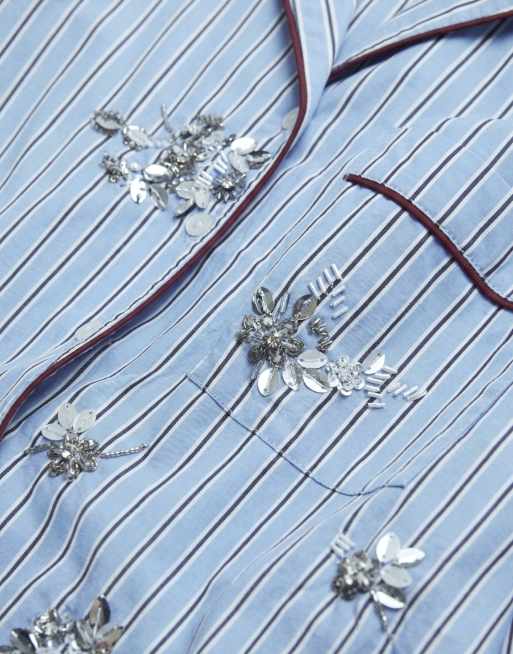ASOS DESIGN embellished pyjama shirt in stripe (Part of a set), 7 of 7