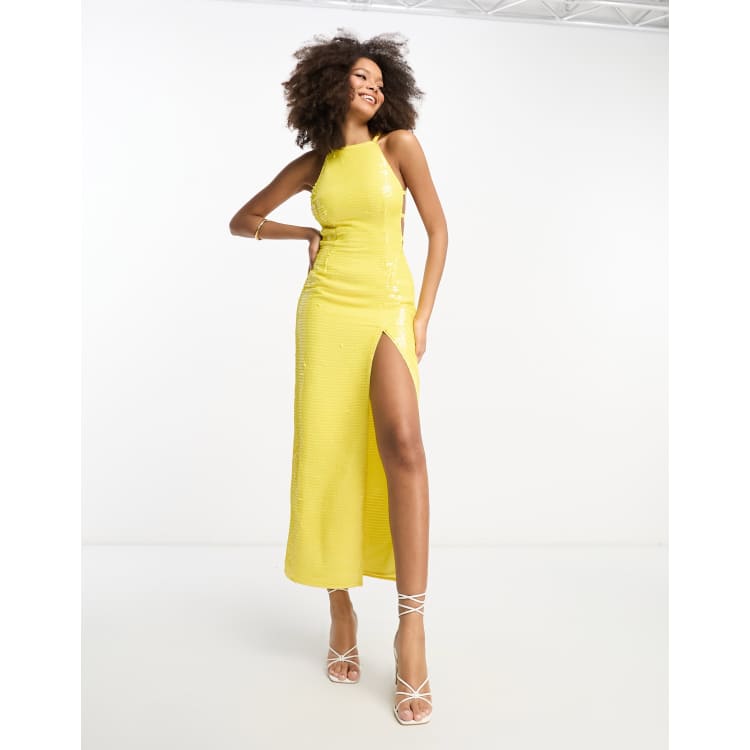ASOS DESIGN embellished racer neck midaxi dress in allover