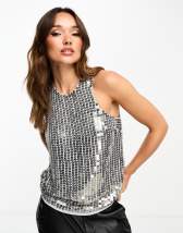 Mango metallic front vest in silver | ASOS