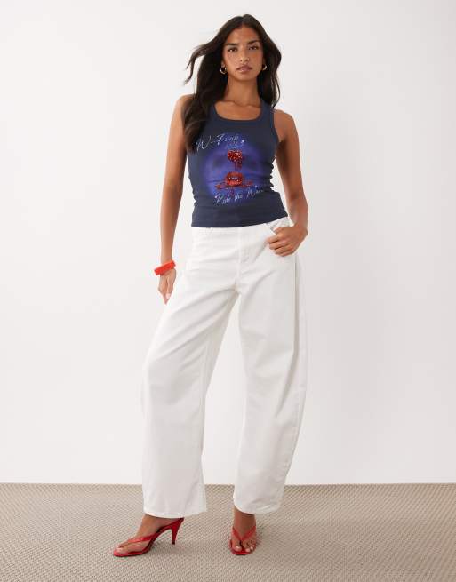 ASOS DESIGN embellished ribbed tank top with vintage lips graphic in navy, 2 of 4