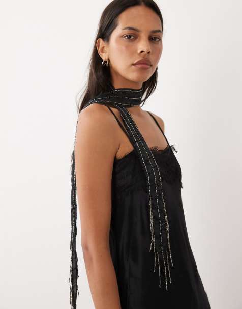ASOS DESIGN embellished scarf in black - view 1