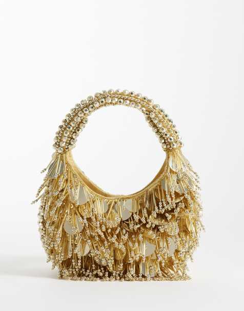 ASOS DESIGN embellished scoop sequin and bead bag in gold - view 1