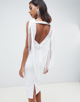 white fringe dress asos