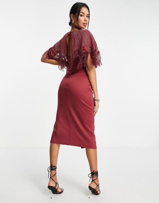 Asos design feather embellished cape deals midi dress