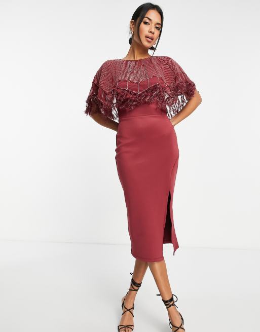 Asos design faux feather cape midi pencil outlet dress