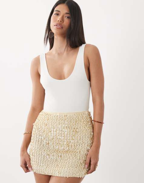 ASOS DESIGN embellished sequin a-line mini skirt in cream - part of a set - view 1