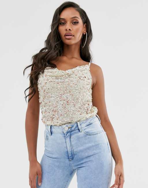 DESIGN embellished sequin cami cowl neck | ASOS