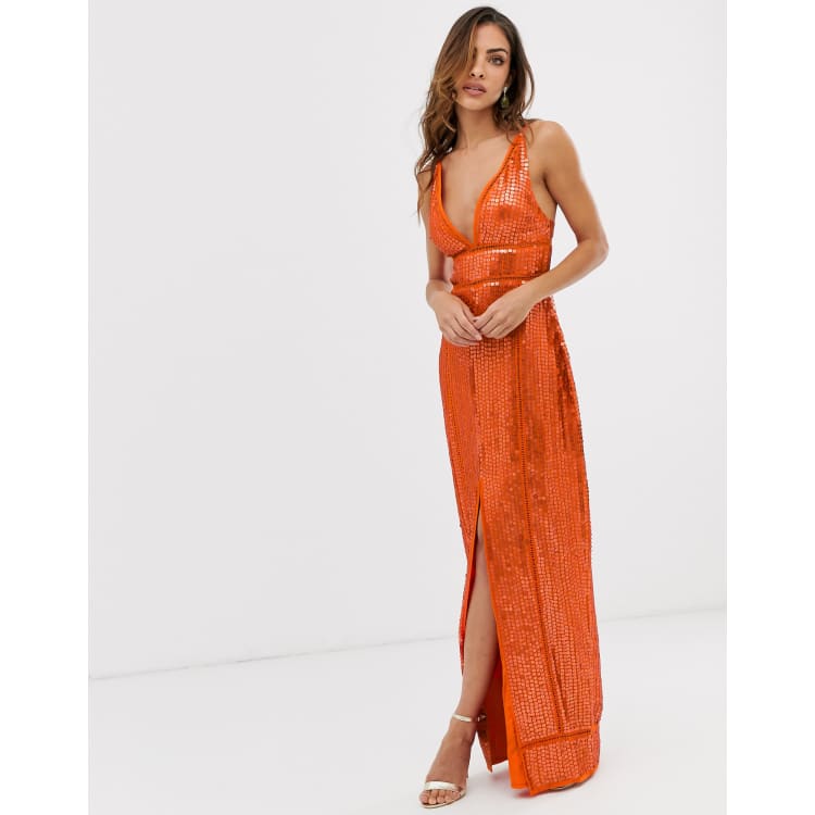 Asos design tall sequin shop maxi dress with ladder trim