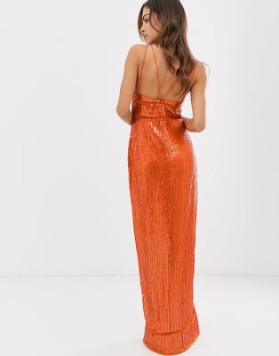 asos design tall sequin maxi dress with ladder trim