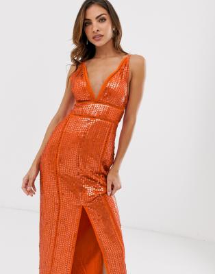 asos design tall sequin maxi dress with ladder trim