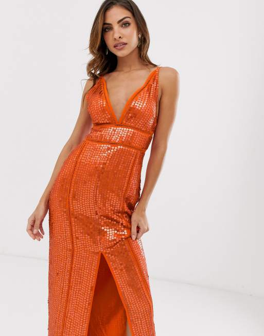 Asos design tall sequin shop maxi dress with ladder trim