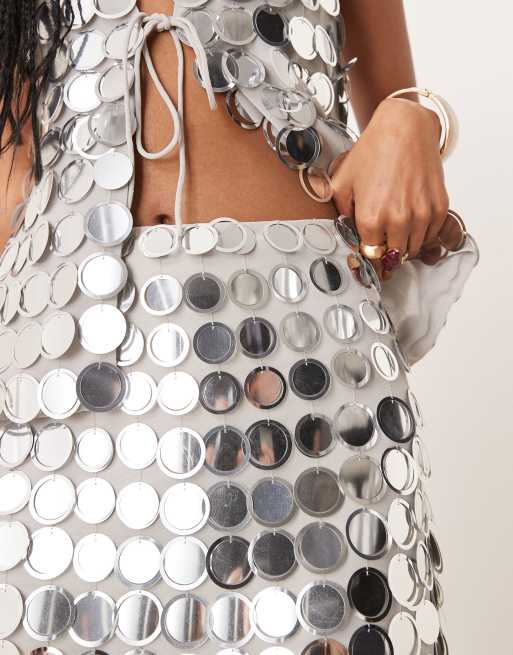 ASOS DESIGN embellished sequin mini skirt co-ord in silver, 4 of 5
