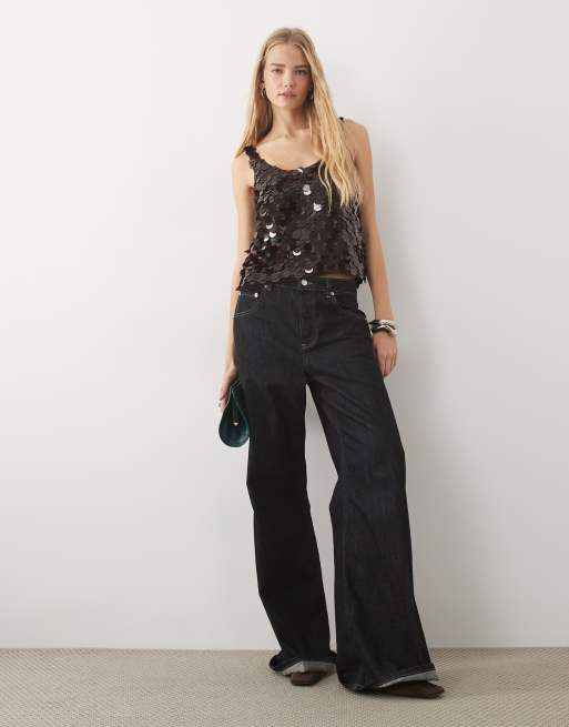 ASOS DESIGN embellished sequin scoop neck cami in chocolate, 2 of 4