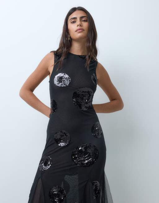 ASOS DESIGN embellished sequin spot maxi dress in black, 2 of 5