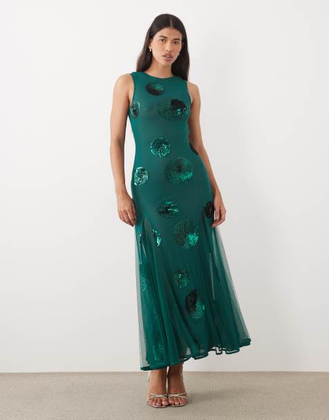 ASOS DESIGN embellished sequin spot maxi dress in teal - view 1