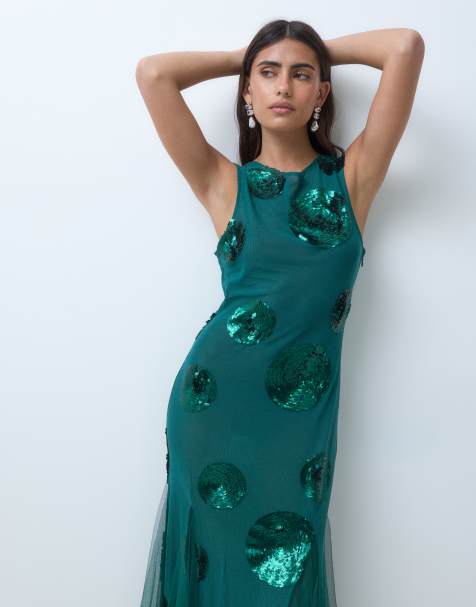 ASOS DESIGN embellished sequin spot maxi dress in teal