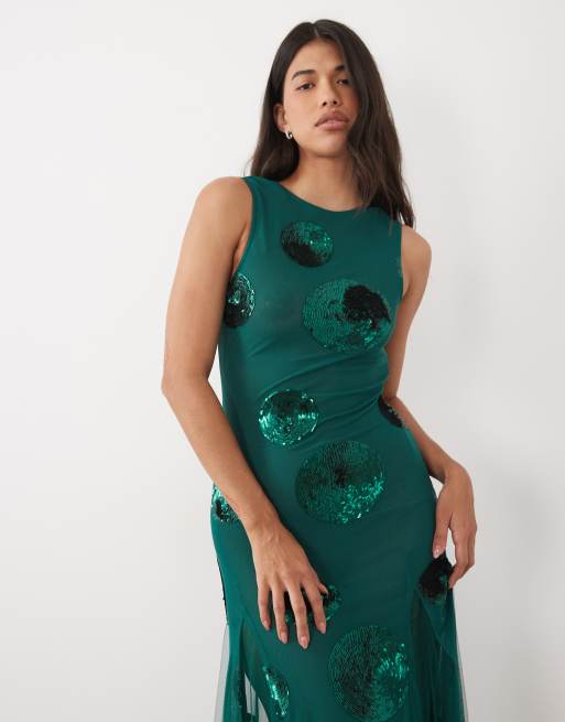 ASOS DESIGN embellished sequin spot maxi dress in teal, 2 of 4