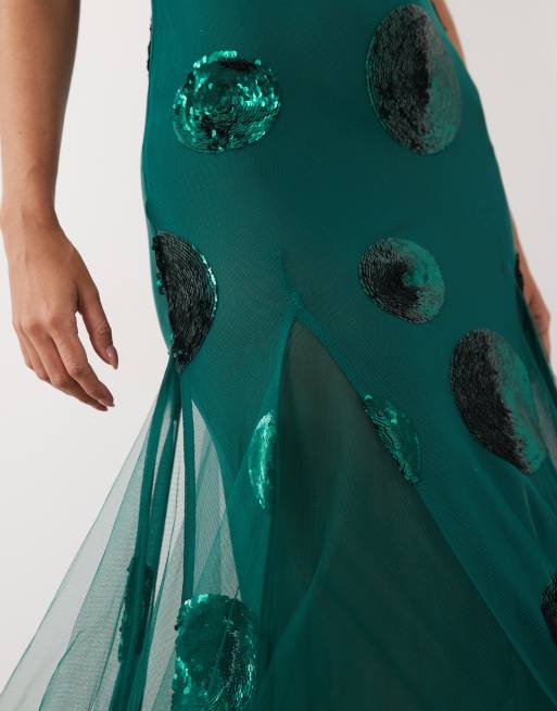 ASOS DESIGN embellished sequin spot maxi dress in teal, 3 of 4