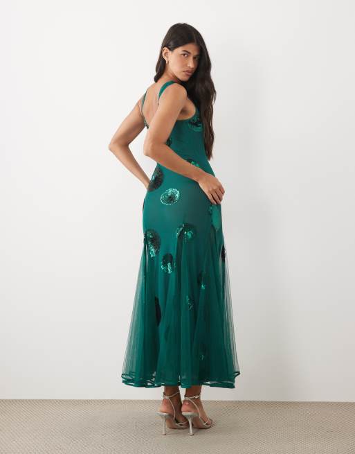 ASOS DESIGN embellished sequin spot maxi dress in teal, 4 of 4
