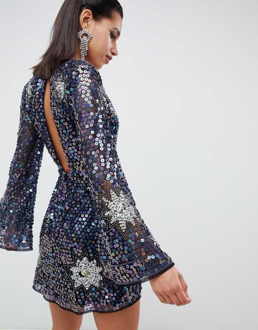 Asos design embellished discount sequin robe mini dress