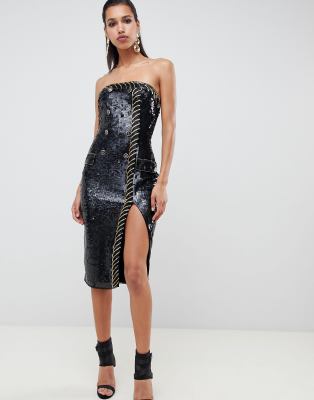 sequin bandeau midi dress