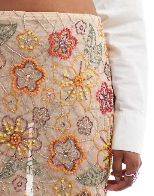 ASOS DESIGN embellished sheer floral mini skirt