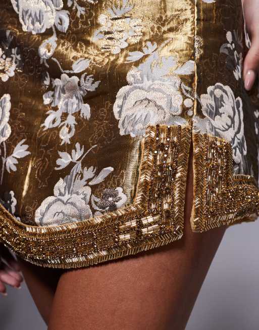 ASOS DESIGN embellished skirt in gold jacquard (part of a set), 4 of 5