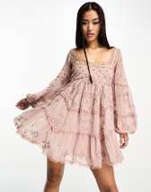 ASOS EDITION mini smock dress in organza with embroidered meadow