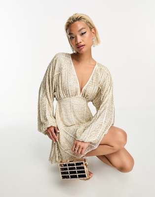 ASOS DESIGN embellished smock mini dress with gold linear embellishment - ASOS Price Checker
