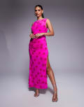 [ASOS DESIGN] ASOS DESIGN embellished spot drape midaxi dress in pink 10 Pink
