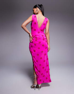 Asos Design Embellished Spot Drape Midaxi Dress In Pink
