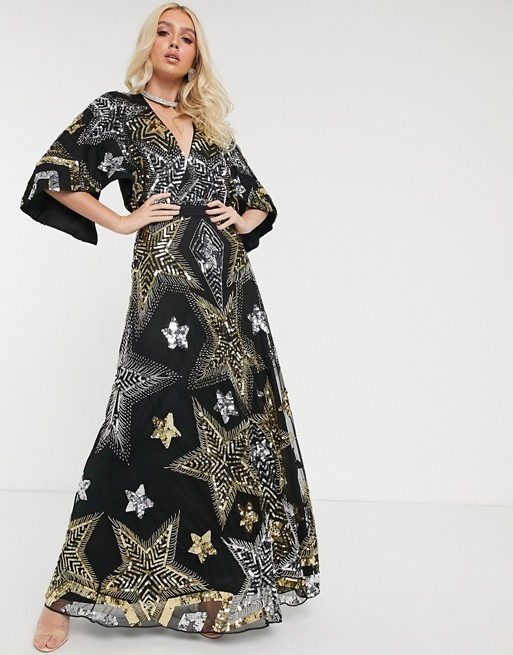 ASOS DESIGN embellished star cape detail maxi dress