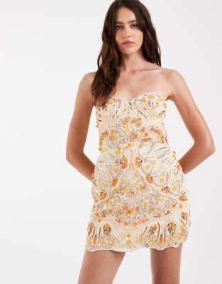 Asos Design Embellished Strapless Mini Dress In Metallic
