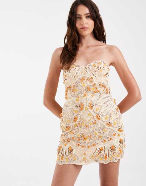 ASOS DESIGN embellished strapless mini dress in cream - view 1