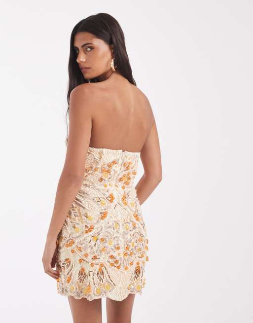 ASOS DESIGN embellished strapless mini dress in cream, 4 of 4
