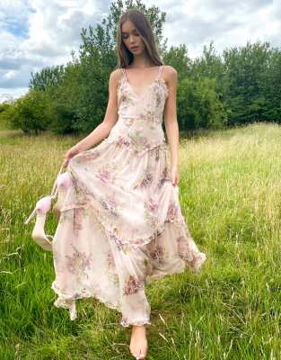 asos design embellished floral strappy back maxi dress