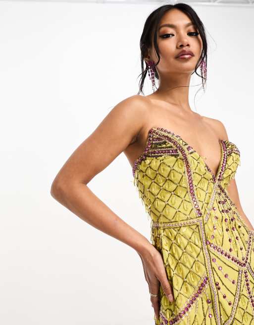 Asos yellow cheap embellished dress