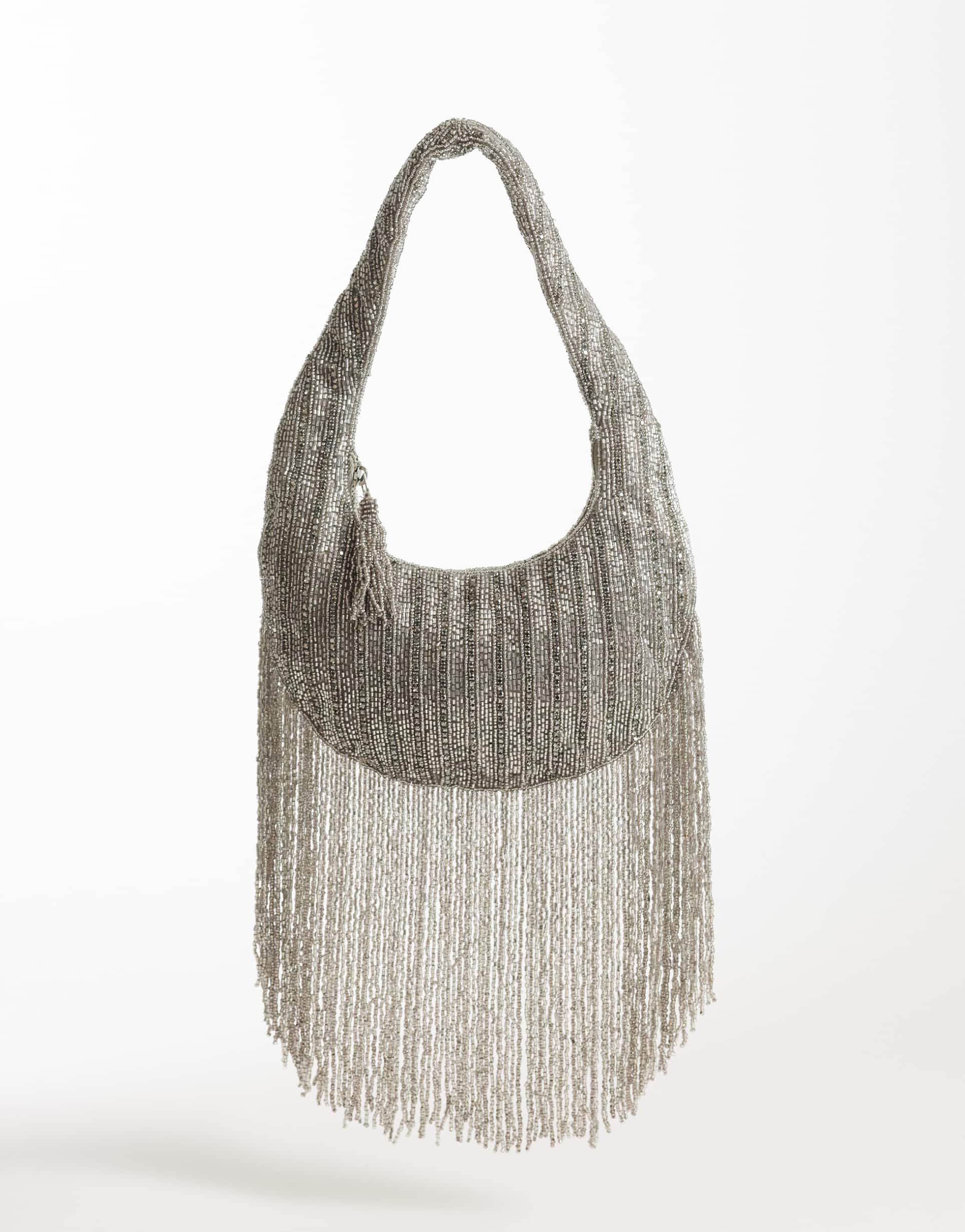 asos design embellished tassel shoulder bag in silver