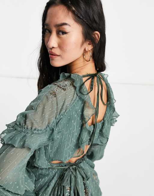 asos design ruffle midi dress ASOS Design - Satin Drape Ruffle Detail Midi Dress - Women - Polyester - 2 US