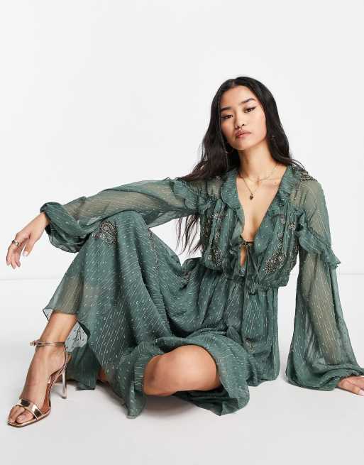asos design ruffle midi dress ASOS DESIGN tiered ruffle midi dress with elastic waist and lace up back  detail in floral print