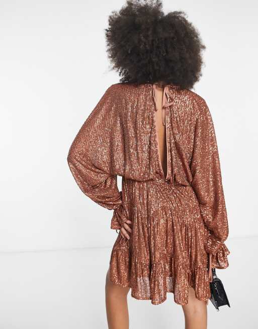 Asos design embellished outlet sequin robe mini dress