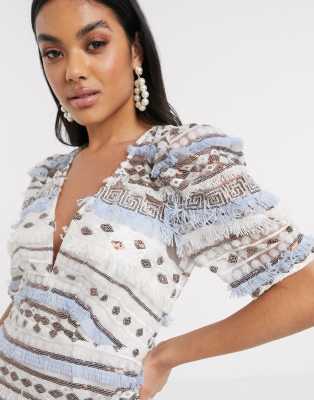 asos design embellished fringe blazer dress