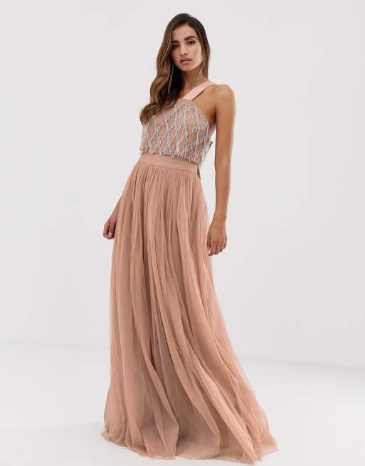 Asos Design Embellished Top Halter Tulle Maxi Dress Asos 5949