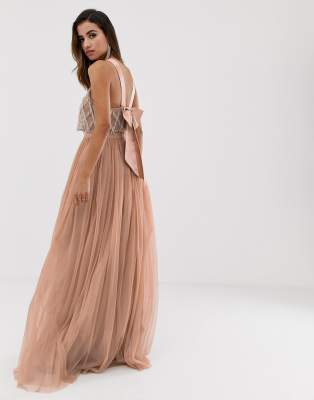 asos design premium halter tulle maxi dress